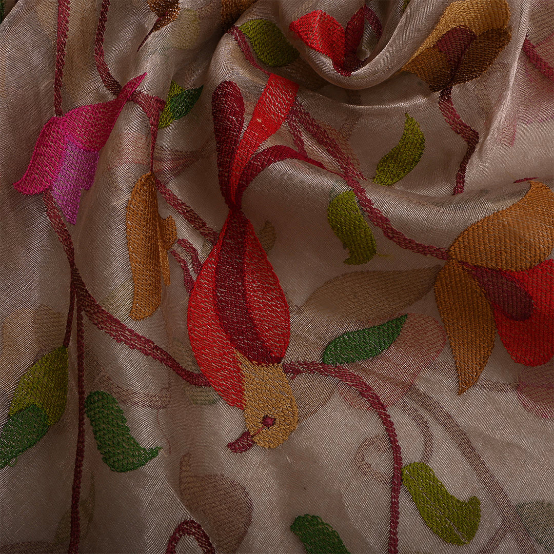 Light Beige Tissue Embroidered Fabric