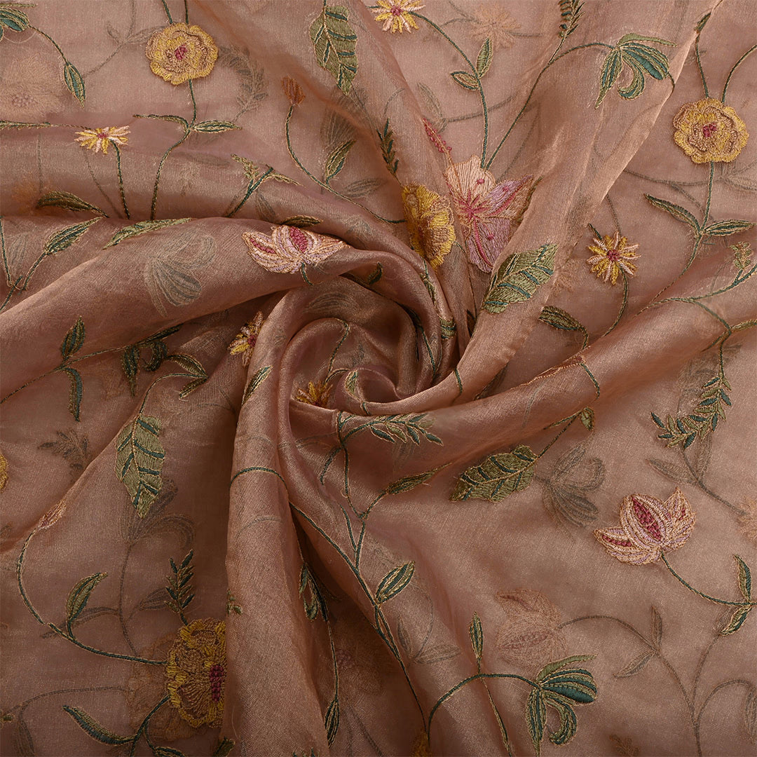 Pale Taupe Tissue Embroidered Fabric