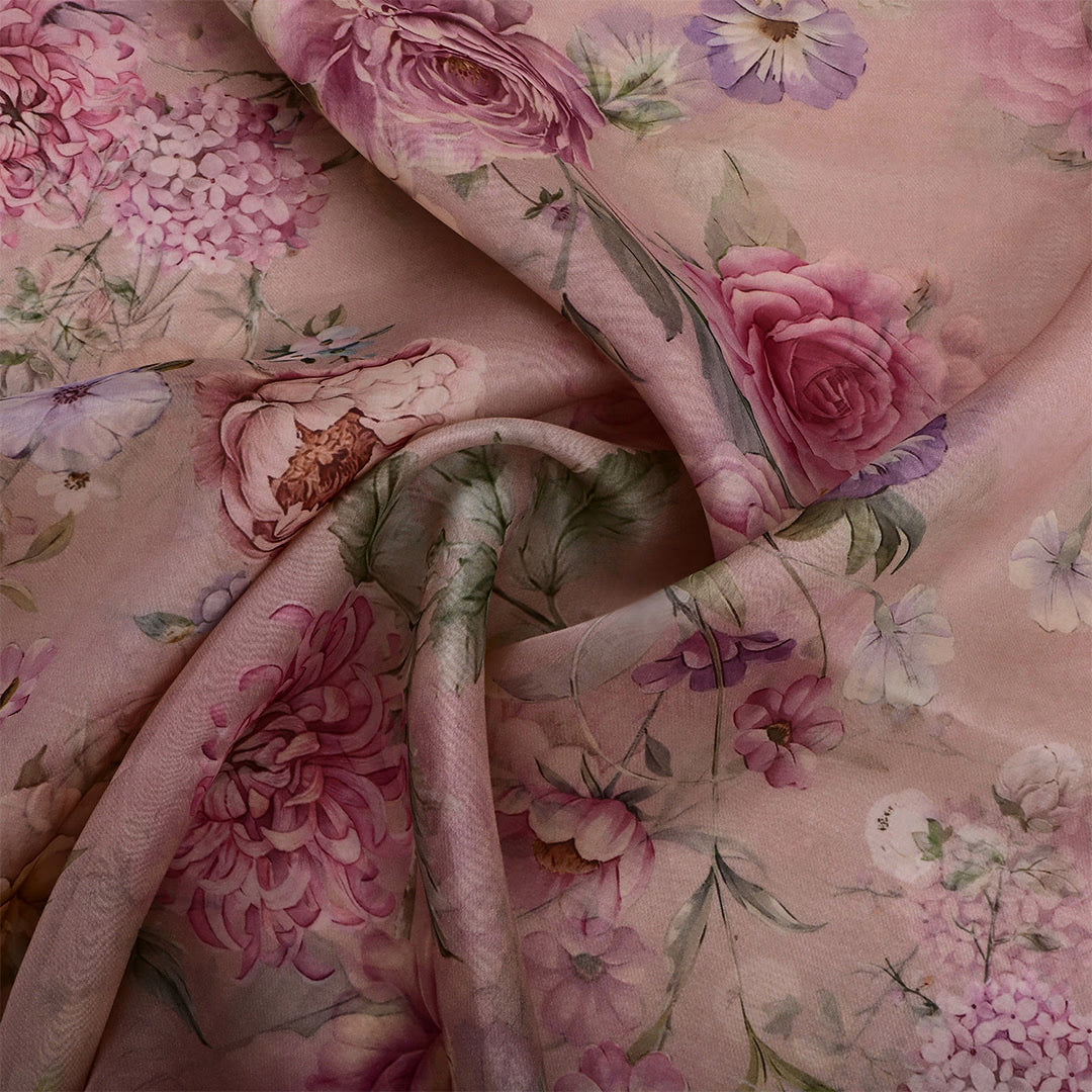 Copper Rose Organza Printed Fabric