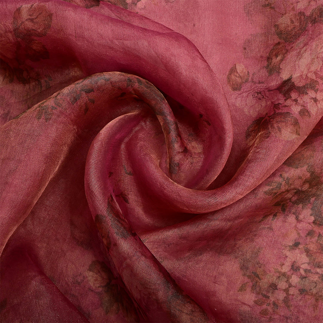 Dark Rose Tissue Printed Fabric