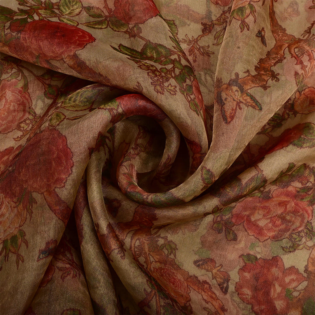 Pale Creamy Yellow Tissue Printed Fabric