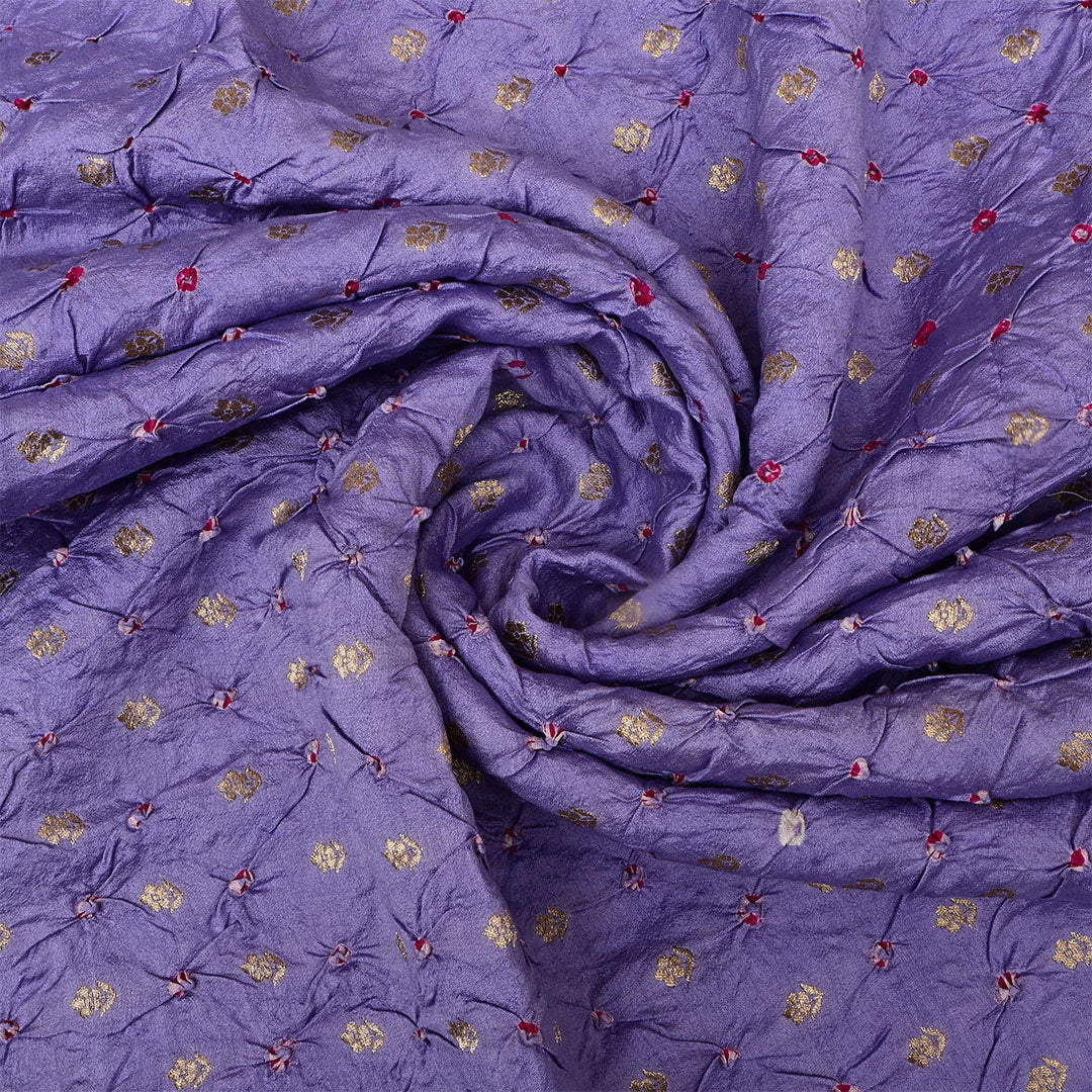Dark Lavender Silk Bandhani Fabric With Floral Motifs