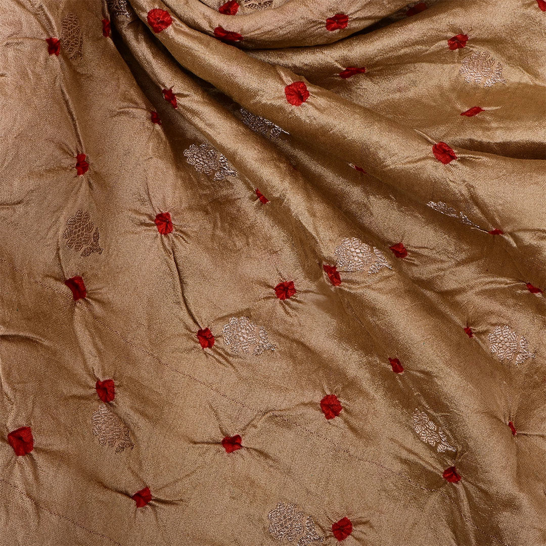 Light Taupe Silk Bandhani Fabric
