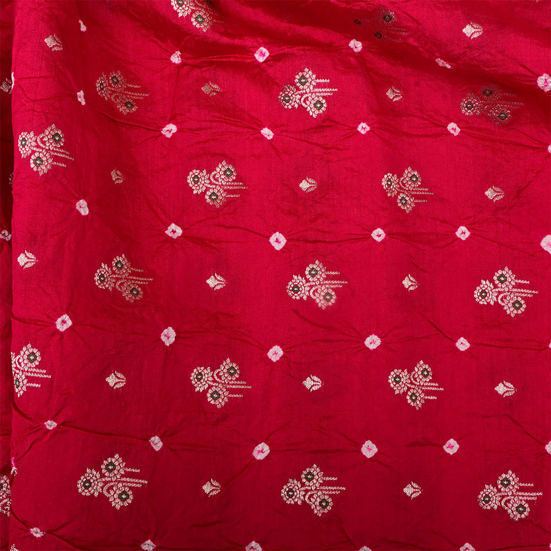 Shiraz Red Silk Bandhani Fabric With Motifs