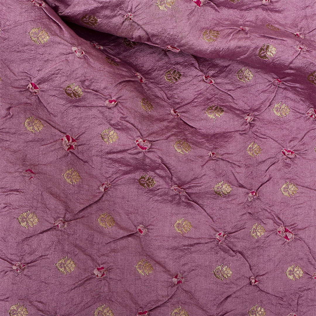 Light Mauve Silk Bandhani Fabric With Floral Motifs