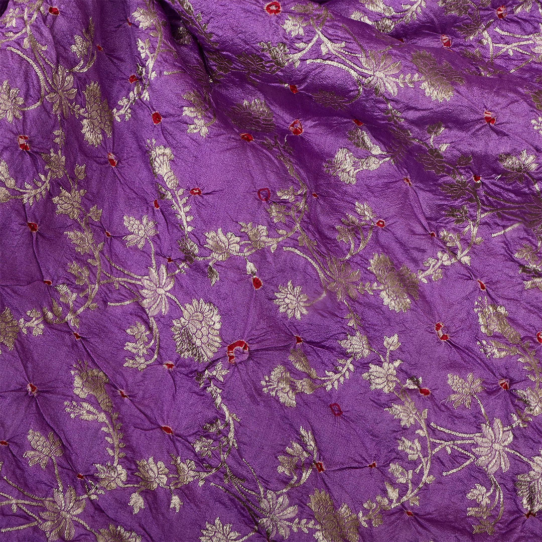 Eminence Purple Magenta Silk Bandhani Fabric With Floral Motifs