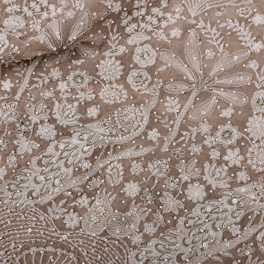 Almond Beige Georgette Embroidered Fabric