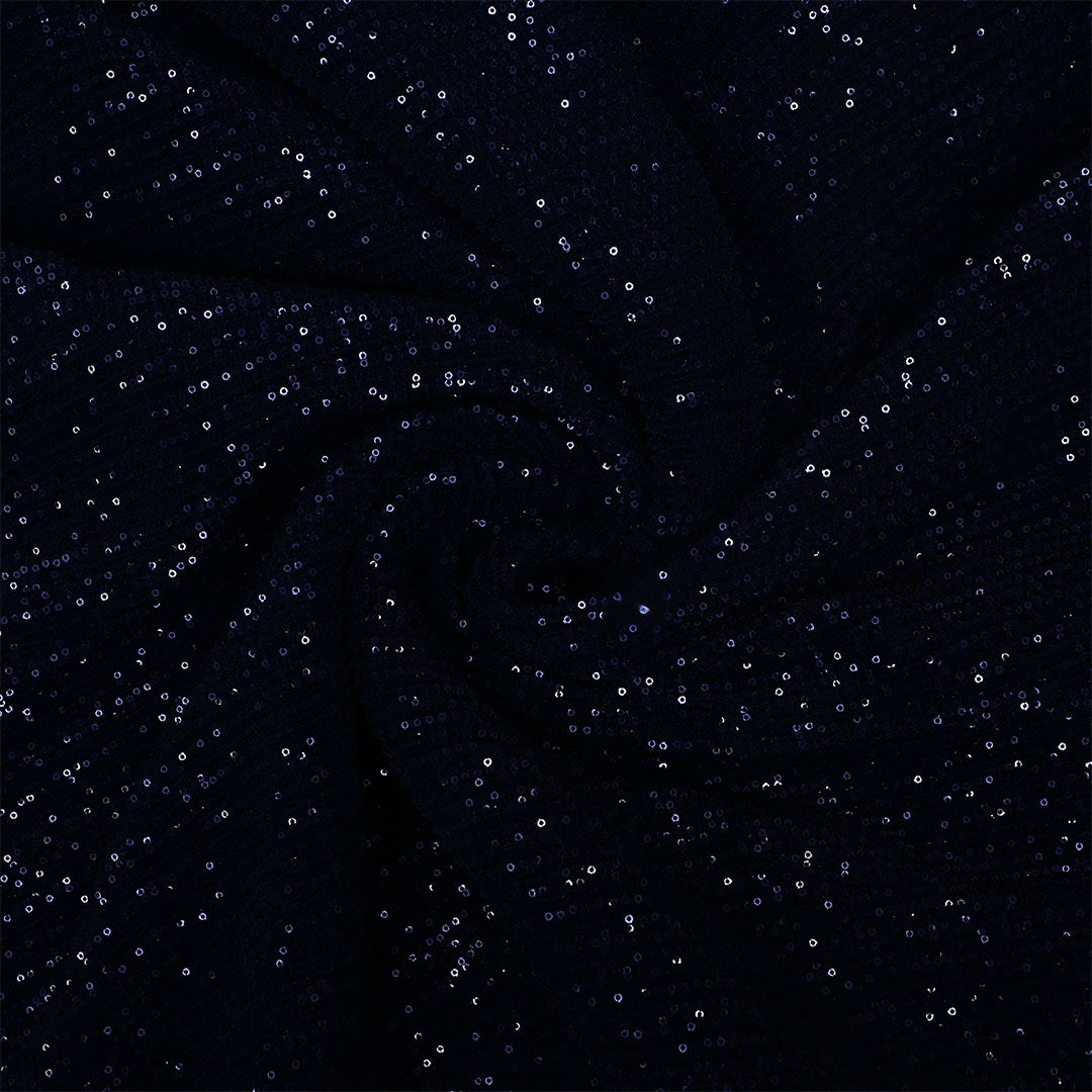 Dark Navy Blue Netted Sequins Work Fabric