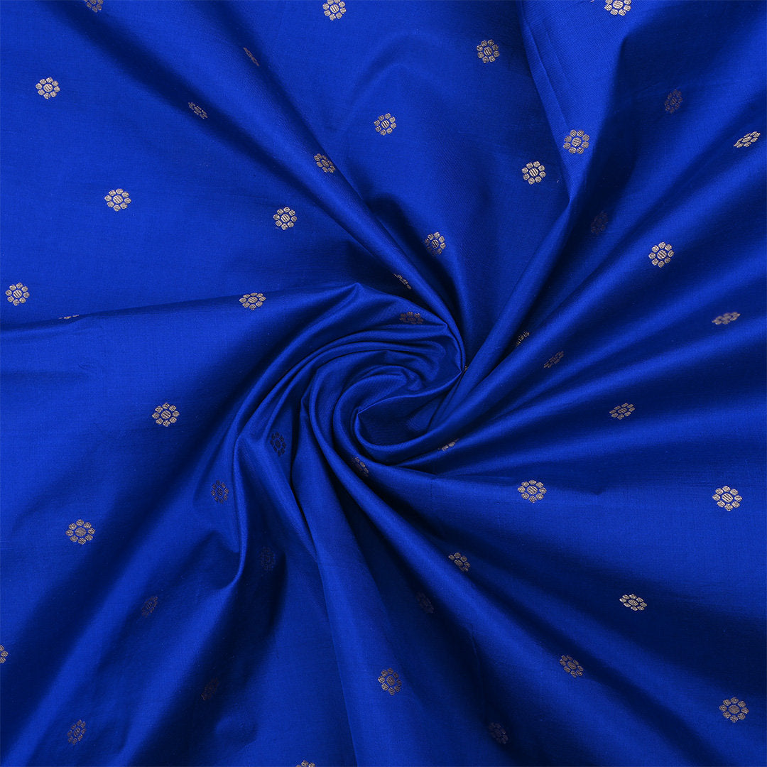 Egyptian Blue Jamawar Silk Fabric With Floral Butti'S
