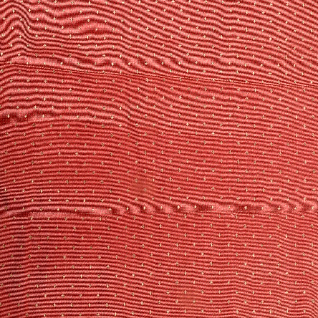 Dark Coral Jamawar Tissue Fabric With Dotted Pattern