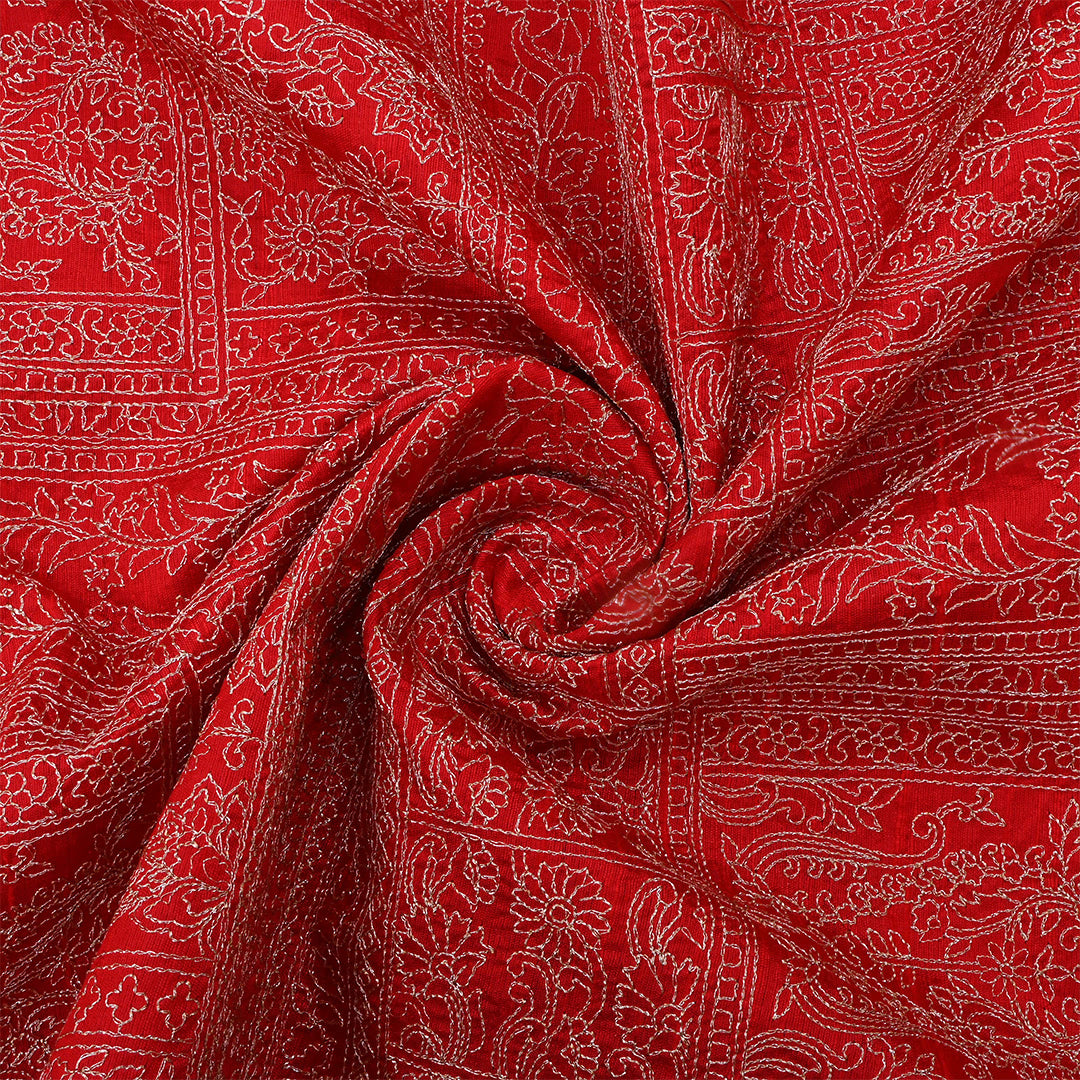 Red Dupion Raw Silk Thread Work Fabric