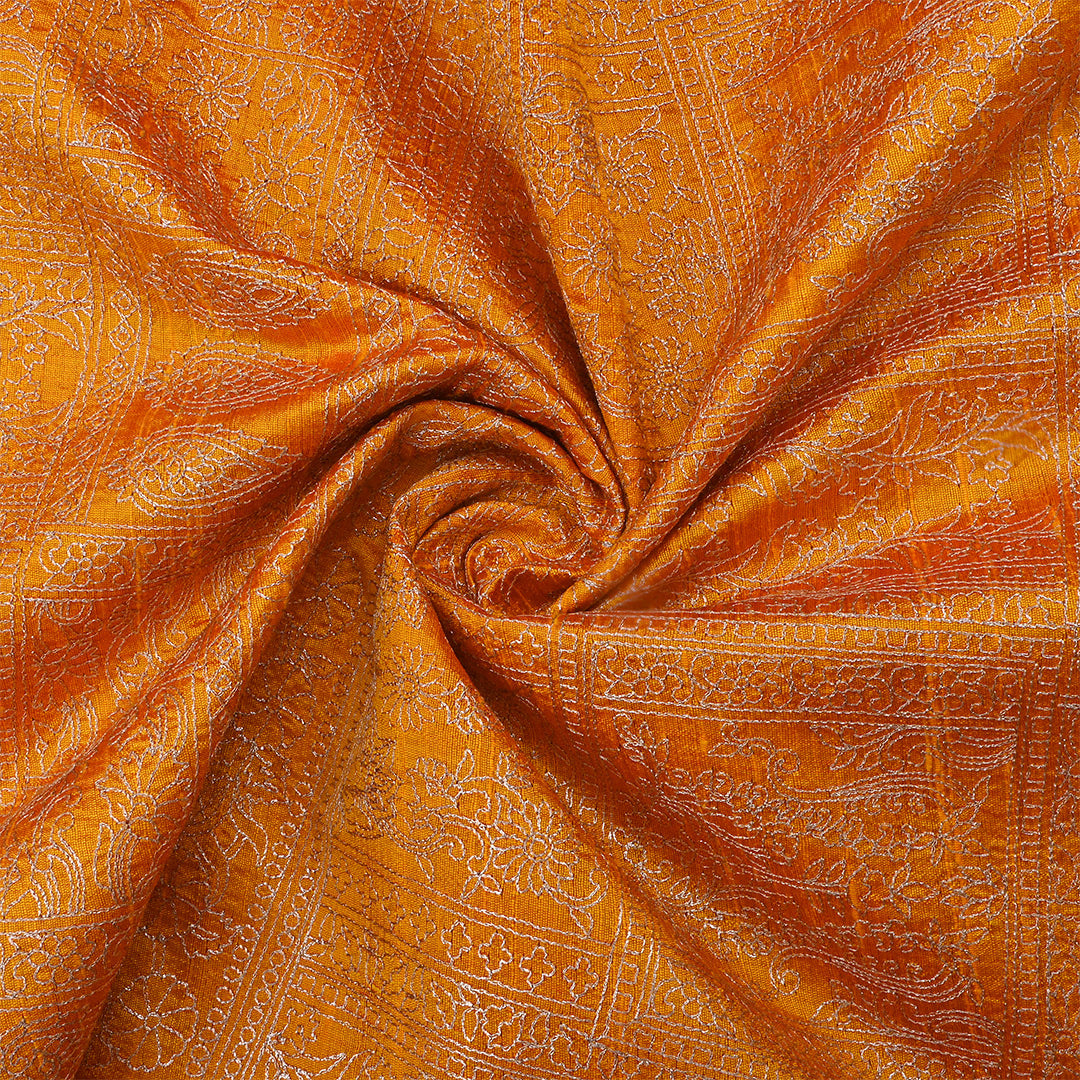 Indochine Orange Dupion Raw Silk Thread Work Fabric
