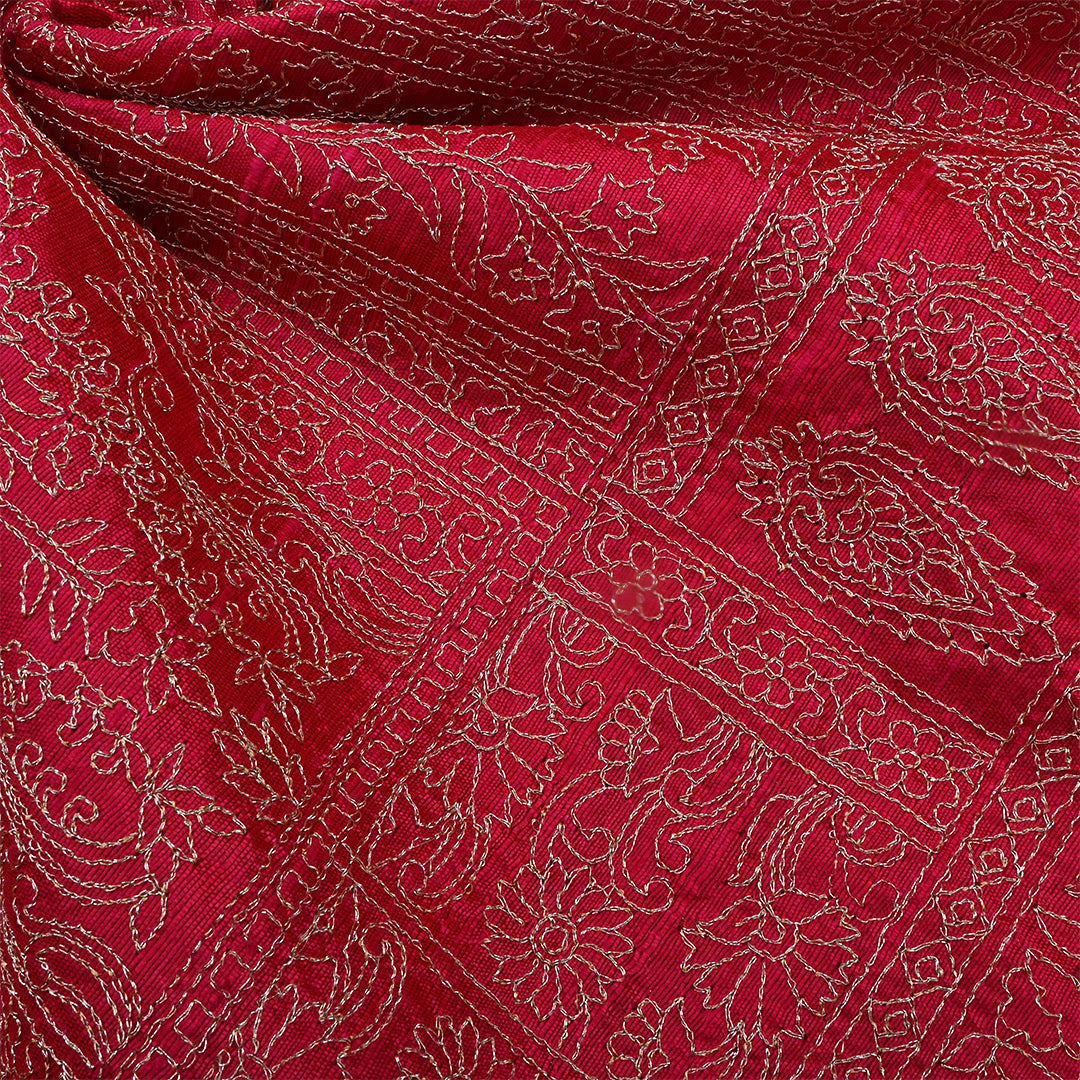 Japanese Maple Red Dupion Raw Silk Thread Work Fabric