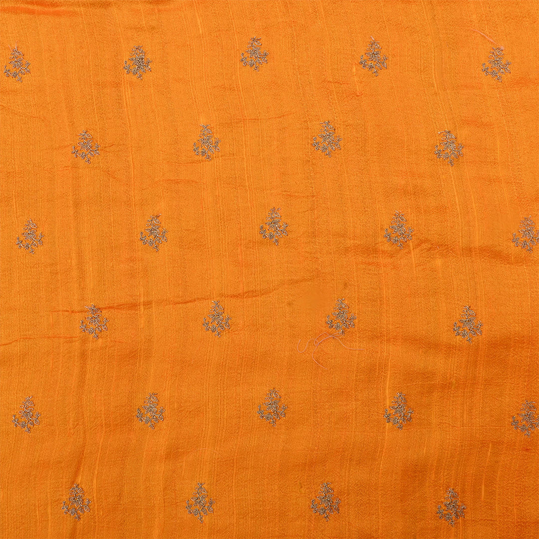 Coco Brown Orange Dupion Raw Silk Zari Embroidered Fabric
