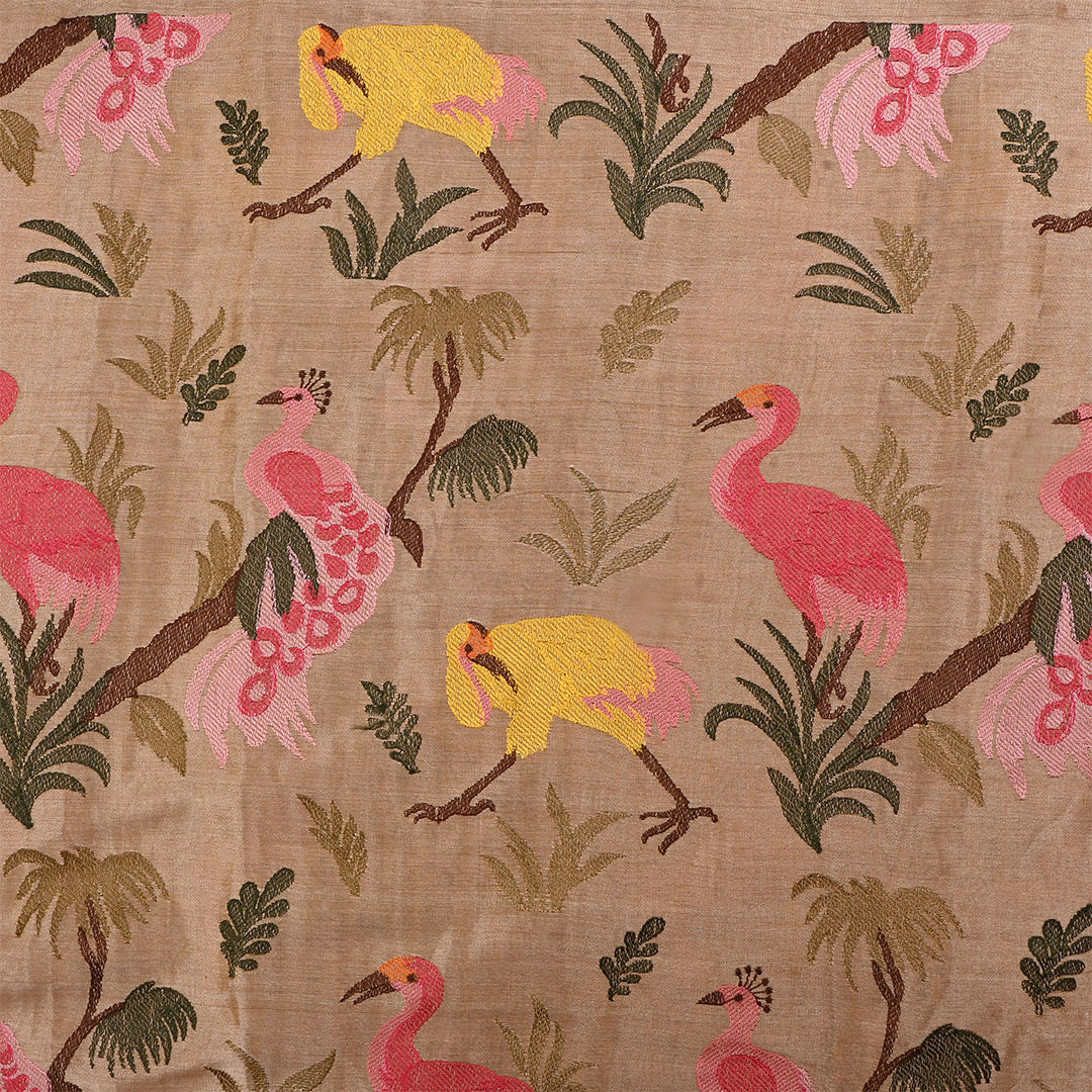 Beige Tan Tissue Embroidered Fabric