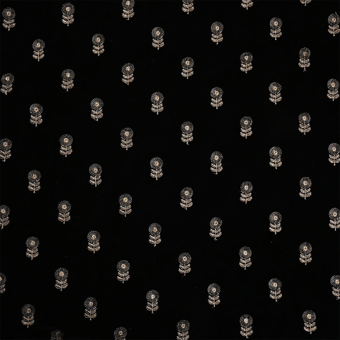 Black Velvet Zari Embroidered Fabric