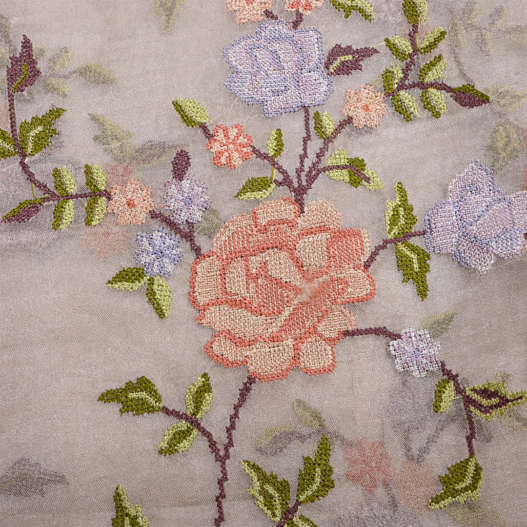 Shimmery Silver Tissue Petit Point Embroidered Fabric