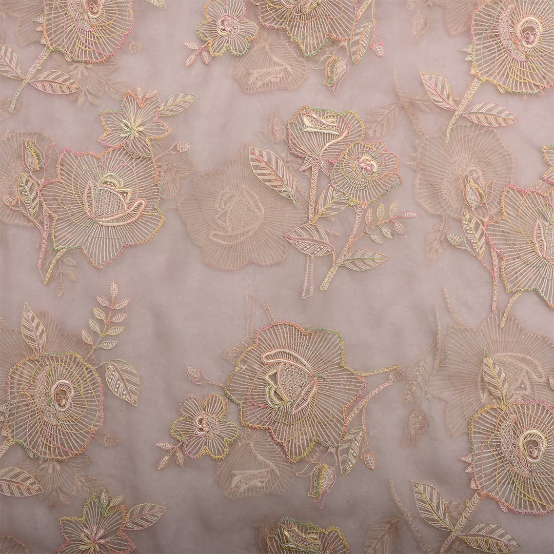Pale Pink Organza Embroidered Fabric