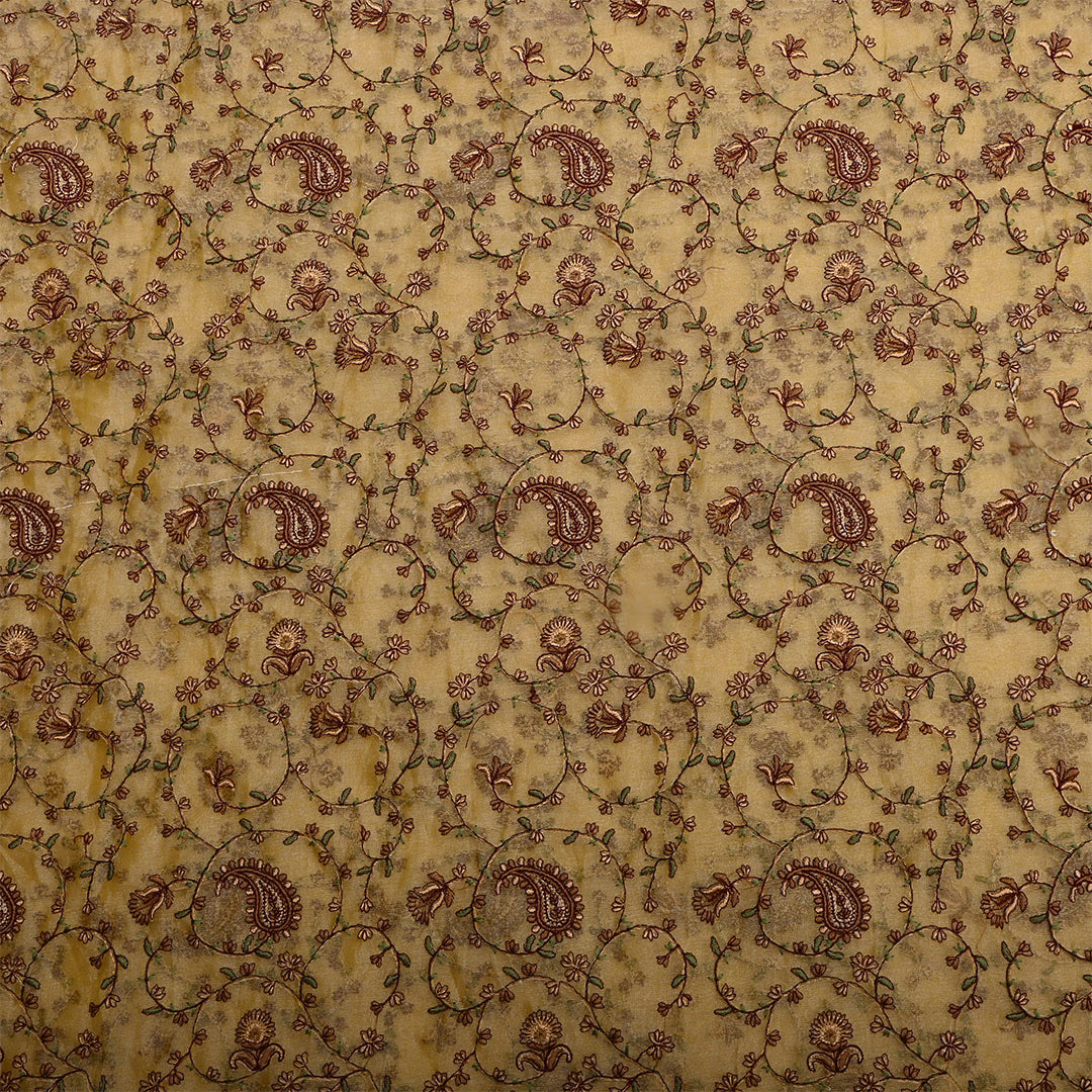 Buttered Rum Yellow Tissue Embroidered Fabric