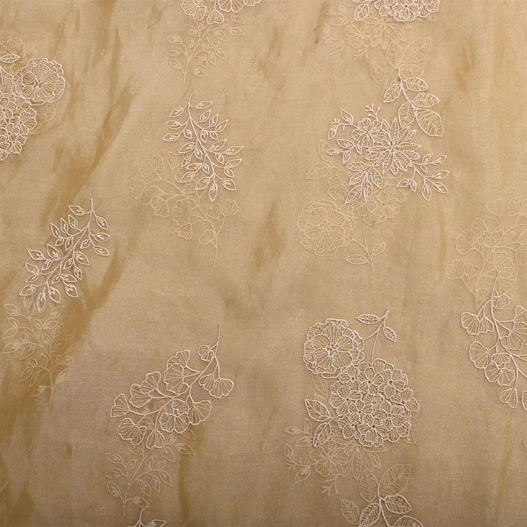 Dirt Brown Tissue Embroidered Fabric
