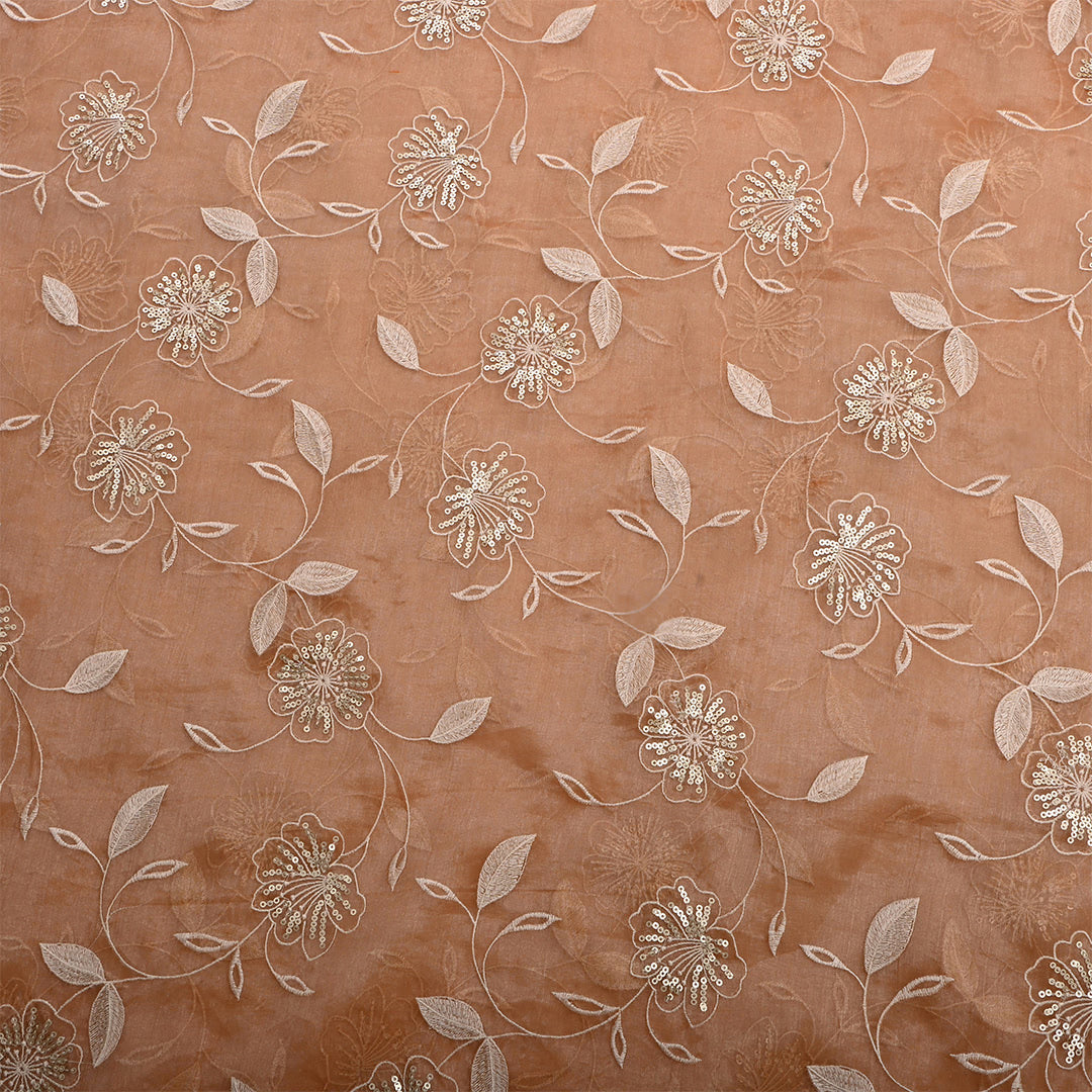 Vintage Peach Tissue Embroidered Fabric