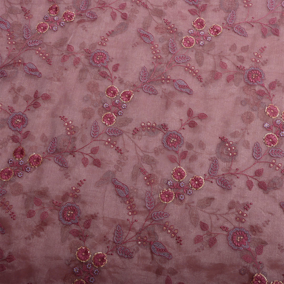 Purplish Brown Tissue Embroidered Fabric