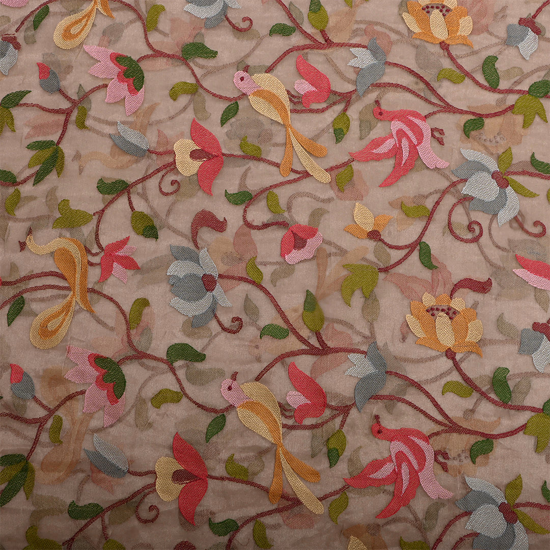 Pale Beige Tissue Embroidered Fabric