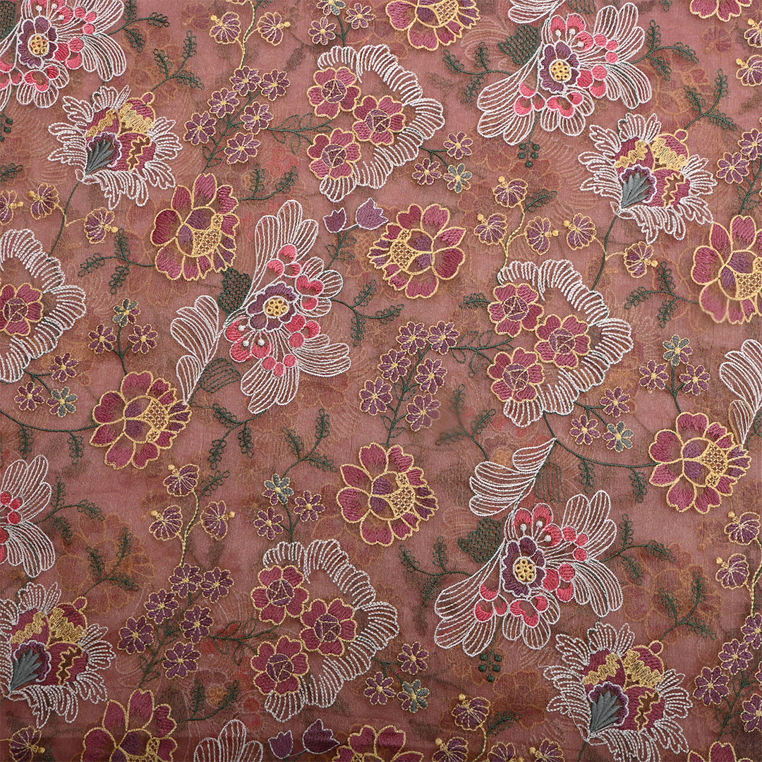 Metallic Copper Tissue Embroidered Fabric