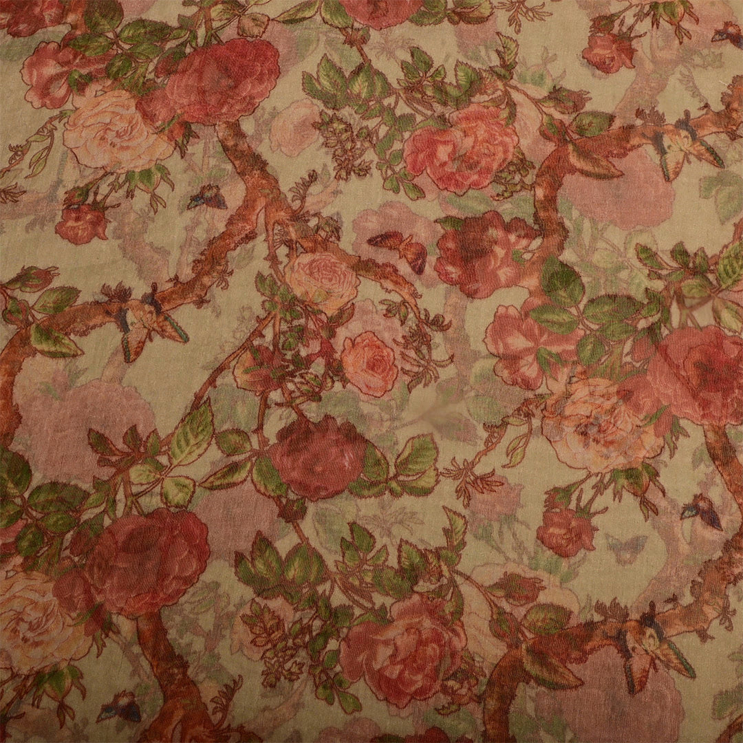 Pale Creamy Yellow Tissue Printed Fabric