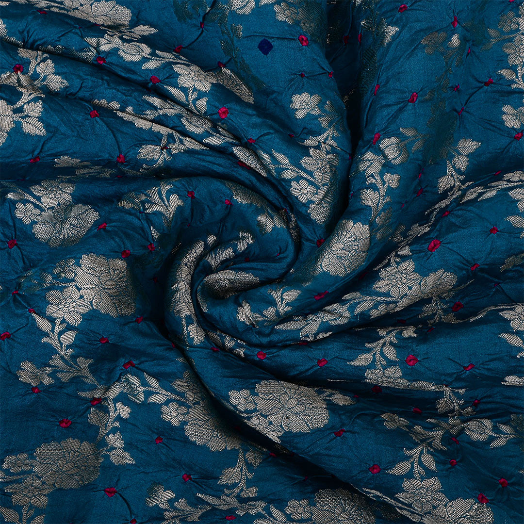 Astronaut Blue Silk Bandhani Fabric With Jaal Design