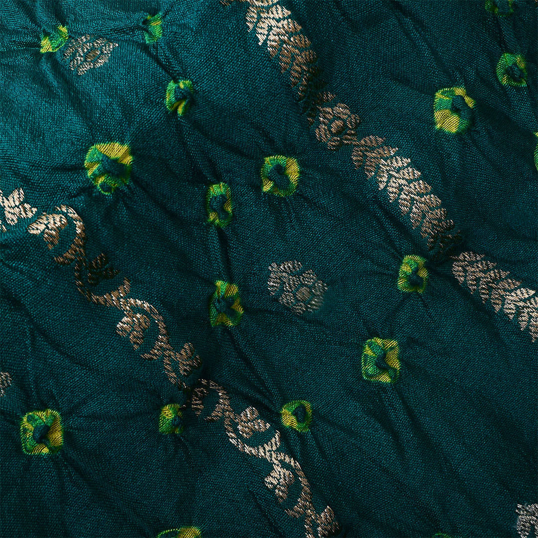 Deep Teal Silk Bandhani Fabric