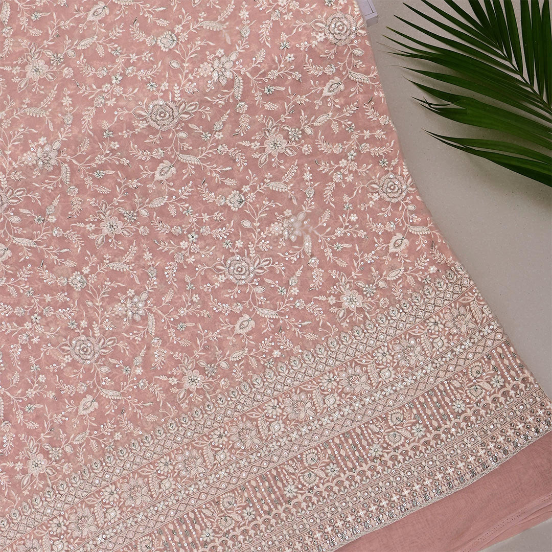 Rosy Brown Georgette Embroidered Fabric