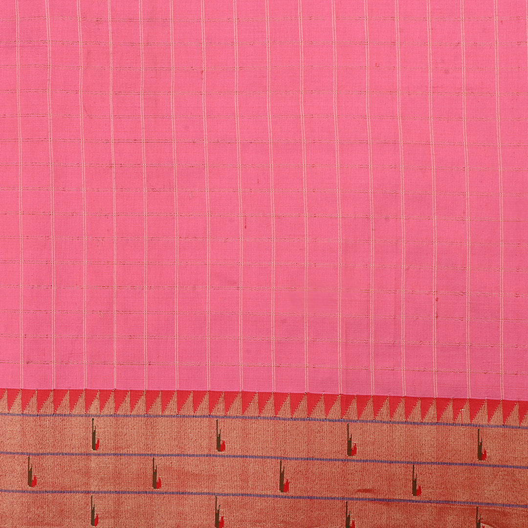 Pink Silk Fabric With Paithani Border