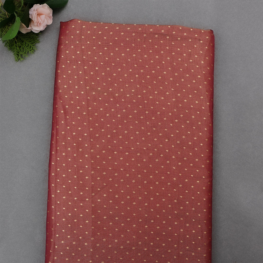 Red Brown Jamawar Tissue Fabric With Dotted Pattern