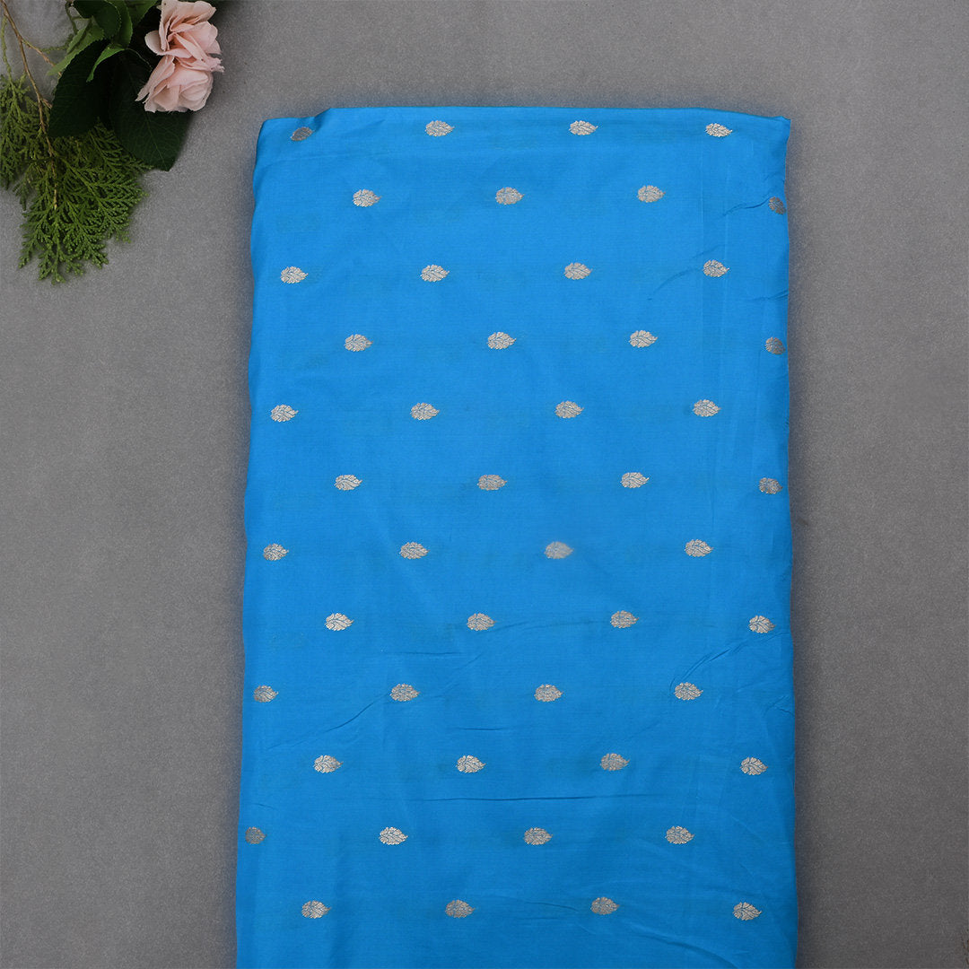 Water Blue Jamawar Silk Fabric With Buttis
