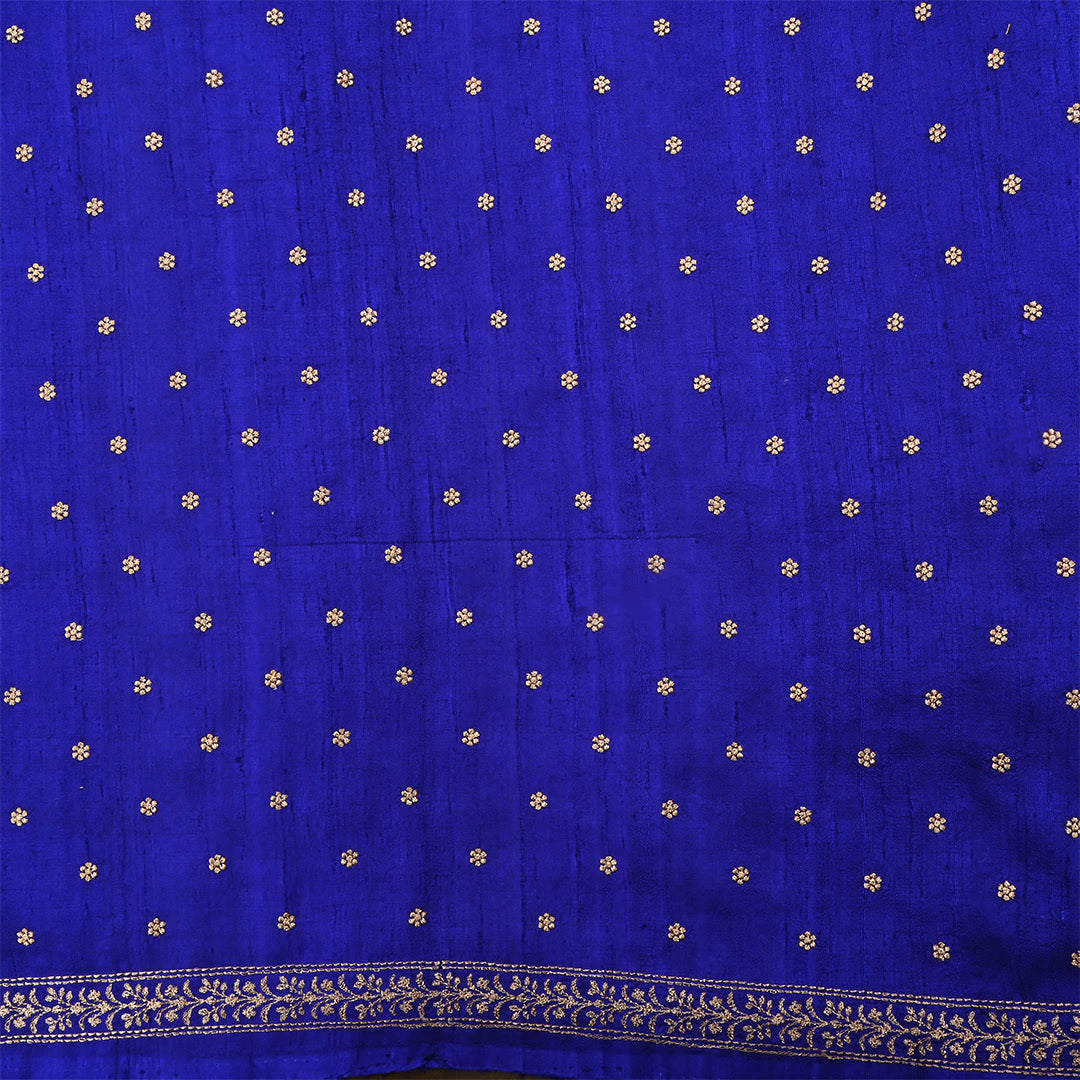 Denim Dark Blue Dupion Raw Silk Zari Embroidered Fabric
