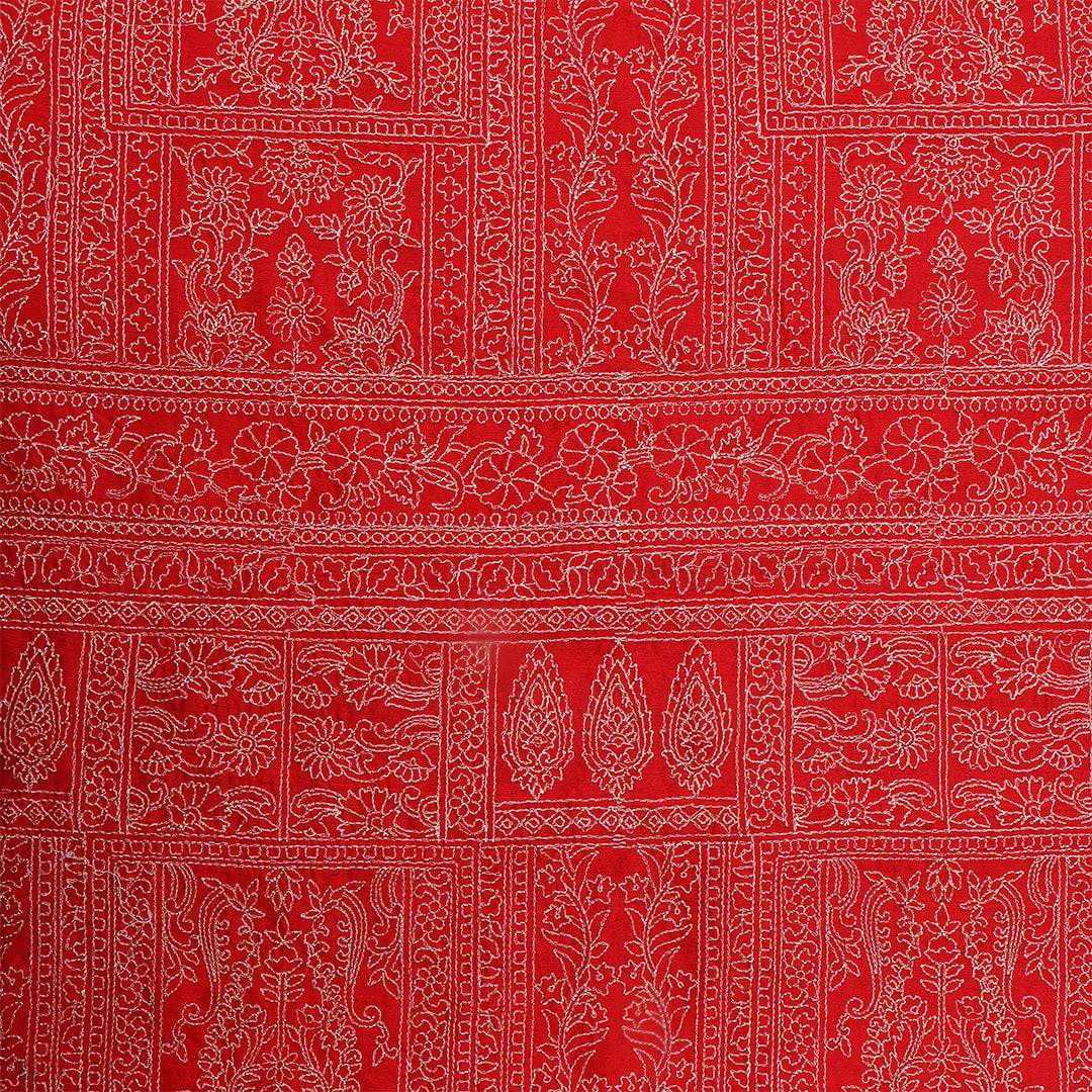 Red Dupion Raw Silk Thread Work Fabric