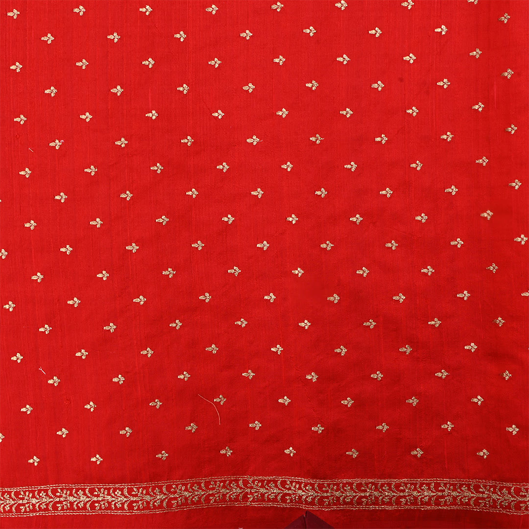 Venetian Red Dupion Rawsilk Zari Embroidered Buttis Fabric