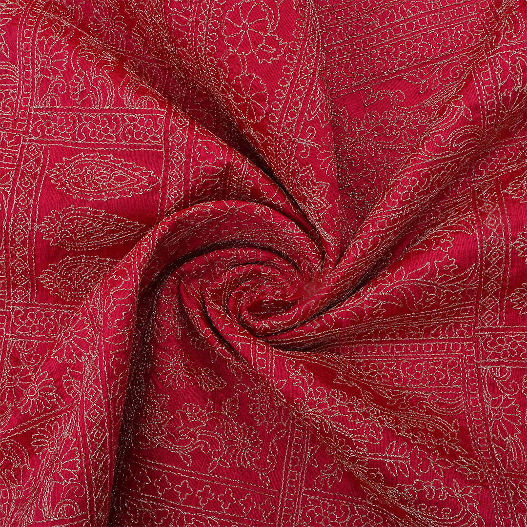 Japanese Maple Red Dupion Raw Silk Thread Work Fabric