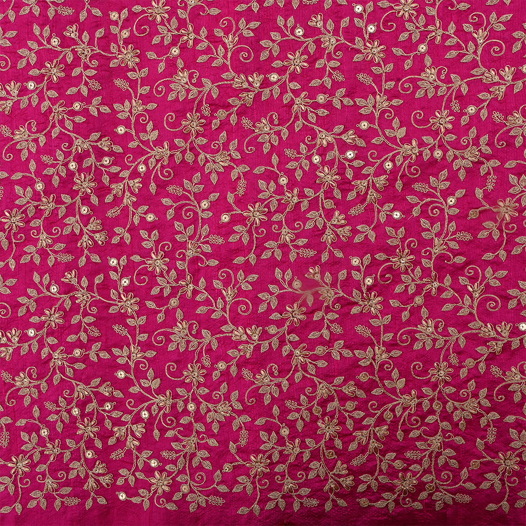 Jazzberry Jam Pink Dupion Raw Silk Zari Embroidered Fabric