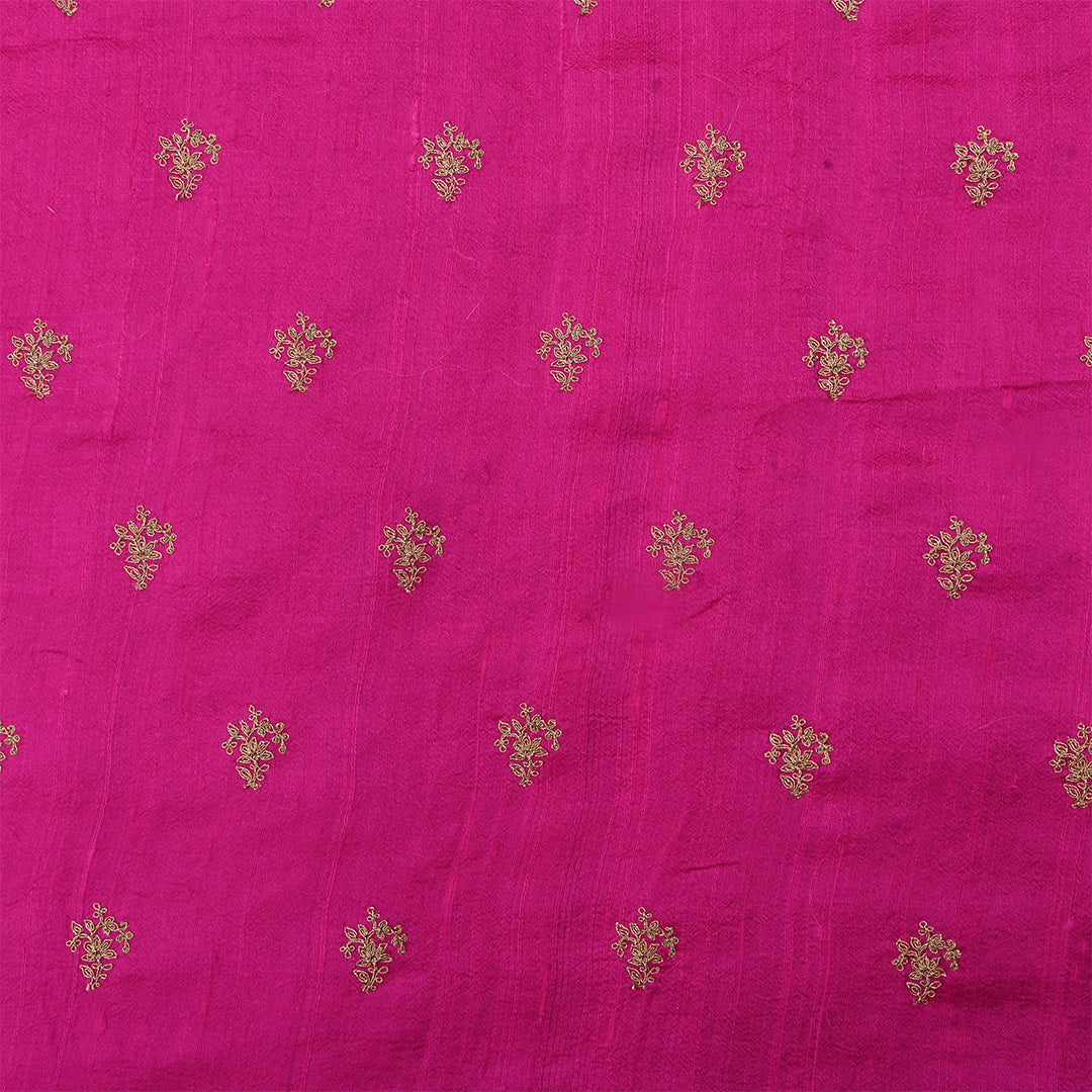 Purplish Red Dupion Raw Silk Zari Embroidered Fabric