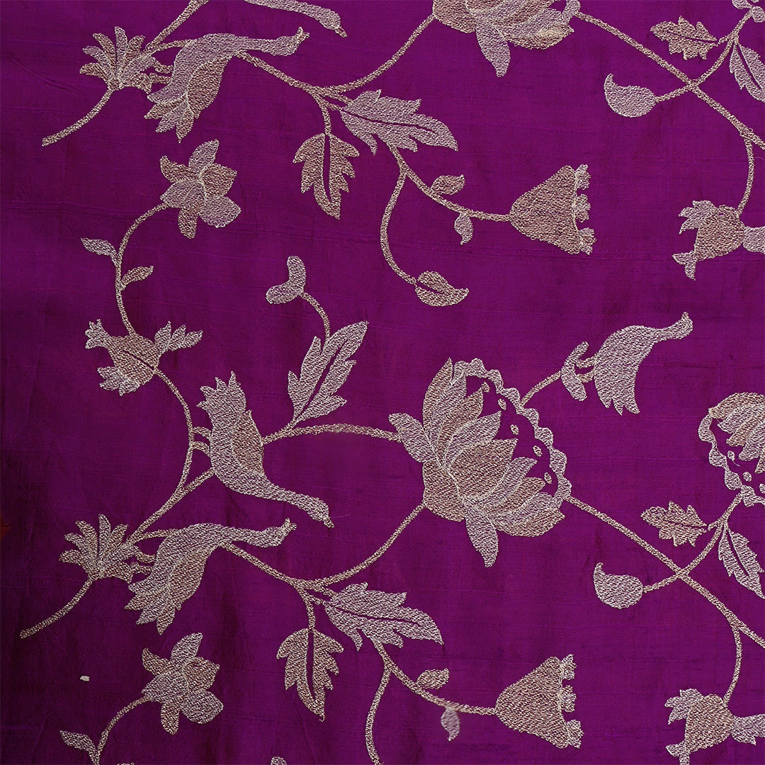 Grape Purple Dupion Raw Silk Embroidered Fabric