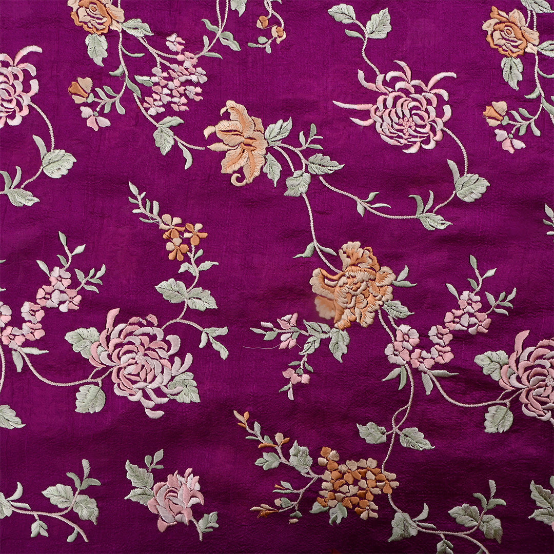 Barossa Purple Dupion Raw Silk Embroidered Fabric