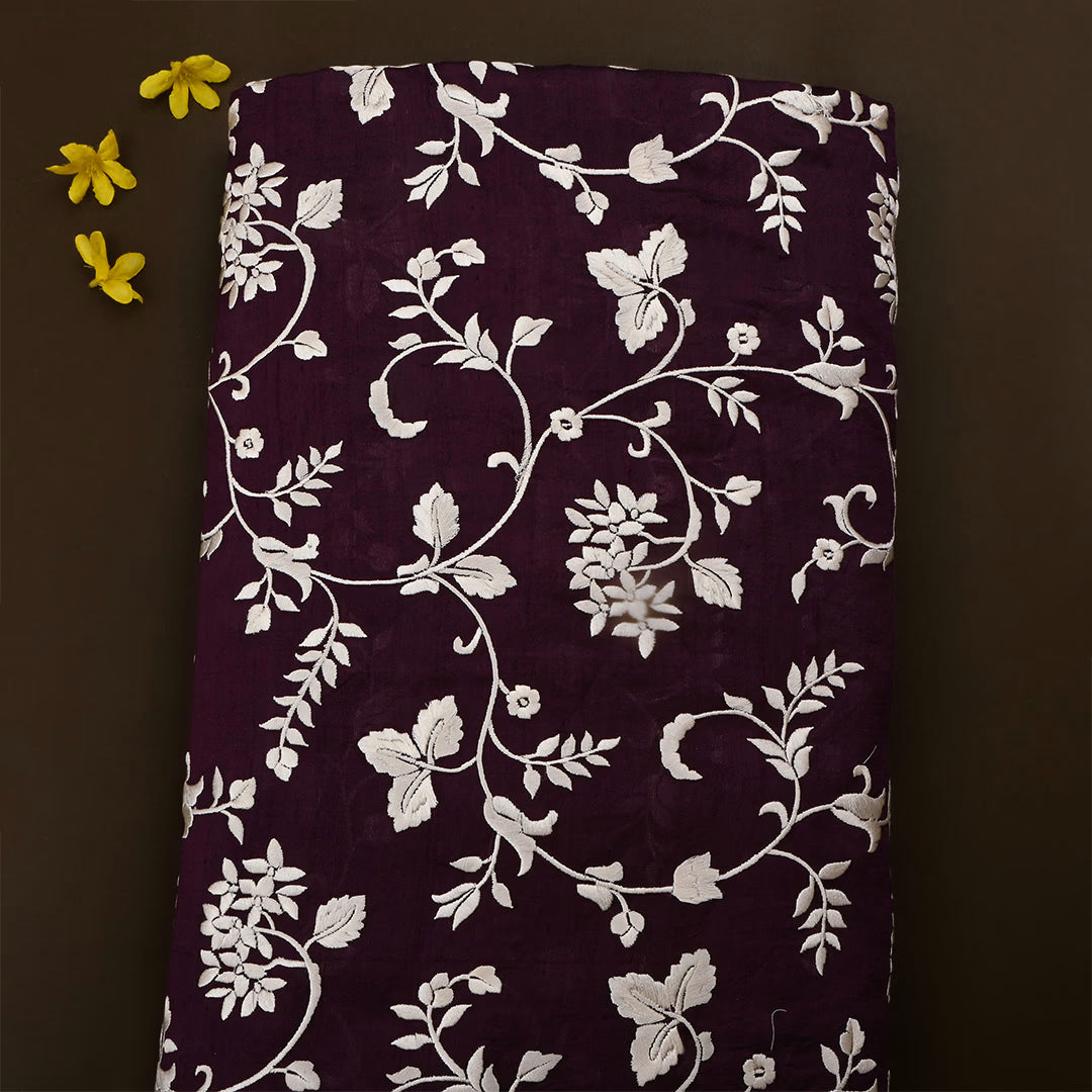 Gondola Red Dupion Raw Silk Embroidered Fabric