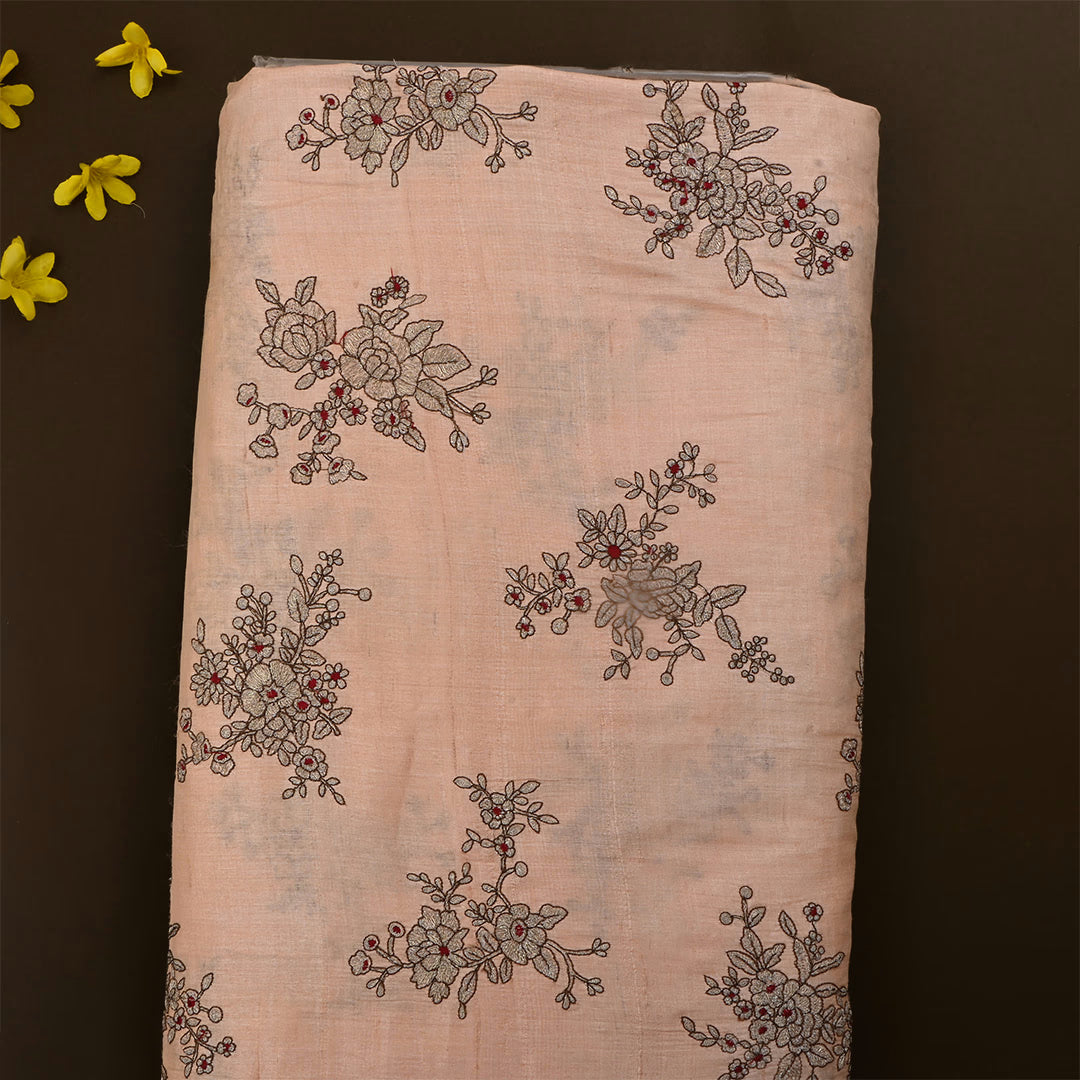 Pinkish Tan Tussar Embroidered Fabric