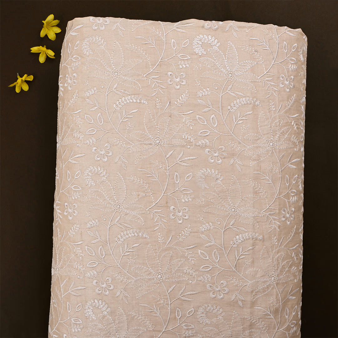 Champagne Beige Tussar Embroidered Fabric