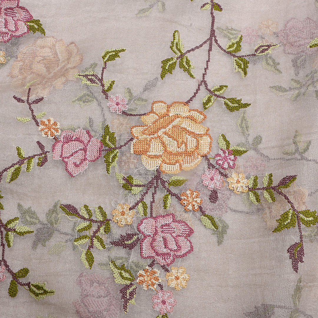 Unicorn Silver Tissue Petit Point Embroidered Fabric