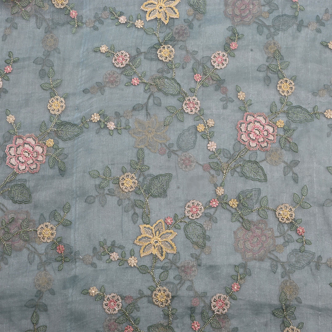 Mid Gray Tissue Embroidered Fabric