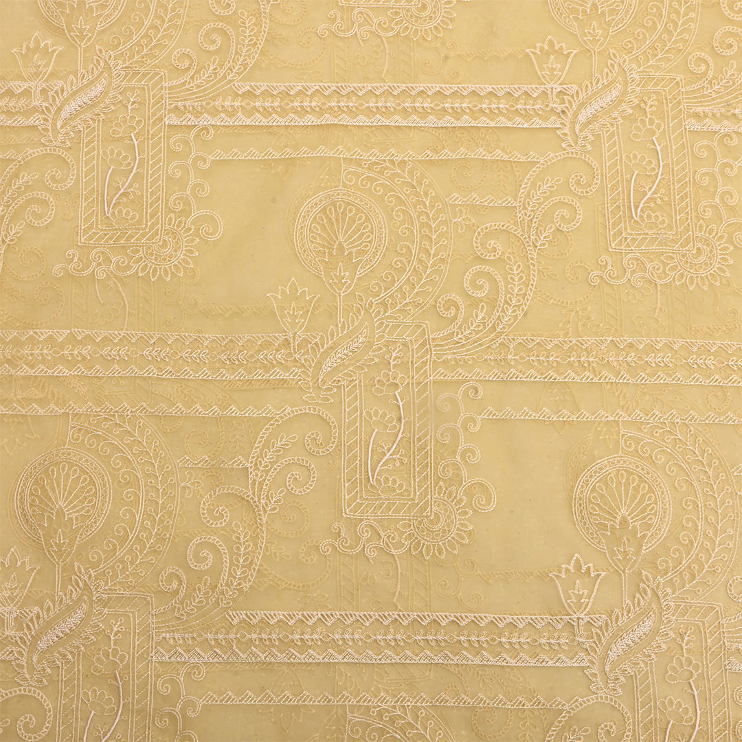 Dairy Yellow Organza Threadwork Fabric