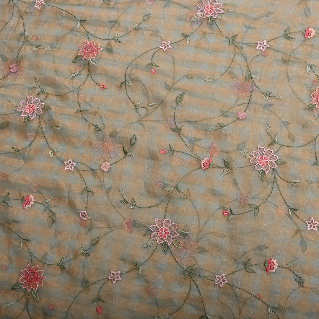 Light Mint Green Tissue Embroidered Vine Fabric